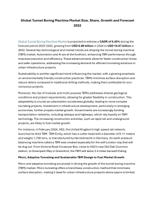 Global Tunnel Boring Machine Market Size, Share, Growth and Forecast 2032