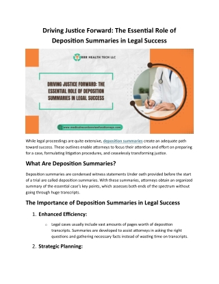 Driving Justice Forward The Essential Role of Deposition Summaries in Legal Success