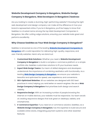 Website Development Company in Bangalore, Website Design Company in Bangalore, Web Developers in Bangalore _ Seekneo