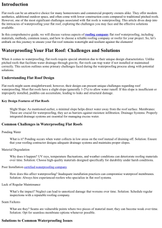 “Waterproofing Your Flat Roof: Challenges and Solutions”