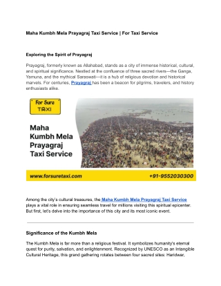 Maha Kumbh Mela Prayagraj Taxi Service _ For Taxi Service