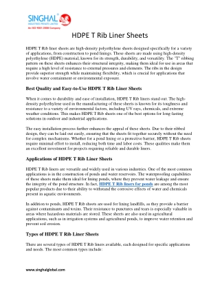 HDPE T Rib Liner Sheets