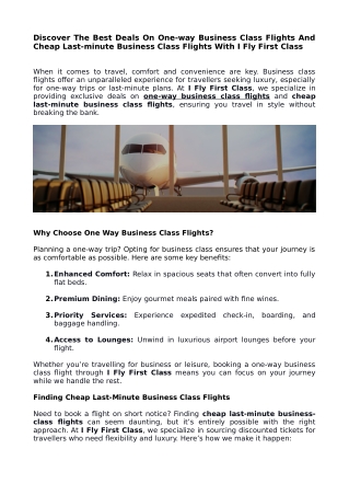 Discover The Best Deals On One-way Business Class Flights And Cheap Last-minute