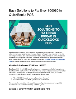Easy Solutions to Fix Error 100060 in QuickBooks POS
