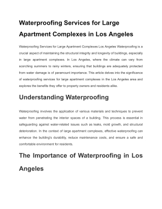 Waterproofing Services for Large Apartment Complexes in Los Angeles