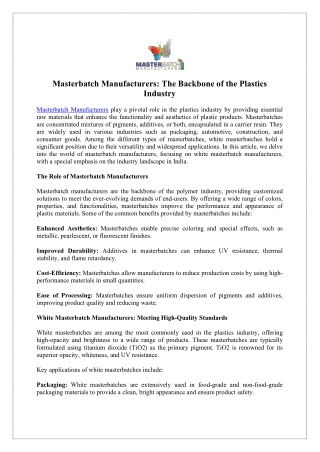 Get Quality Masterbatch Solutions from Masterbatch Manufacturers