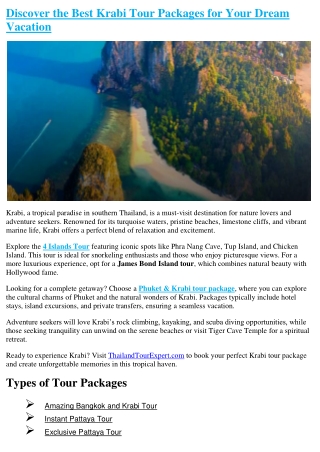 Discover the Best Krabi Tour Packages for Your Dream Vacation