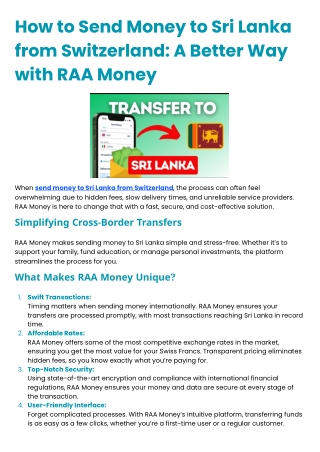 Send Money to Sri Lanka from Switzerland | Easy & Affordable with RAA Money