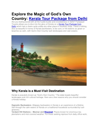 Kerala Tour Package From Delhi