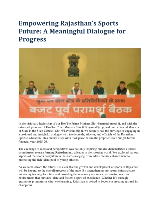 Empowering Rajasthan’s Sports Future A Meaningful Dialogue for Progress