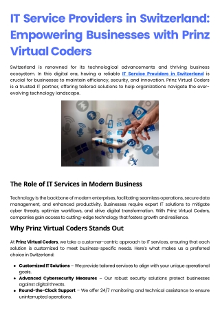 IT Service Providers in Switzerland Empowering Businesses with Prinz Virtual Coders