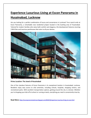 Experience Luxurious Living at Escon Panorama in Husainabad, Lucknow