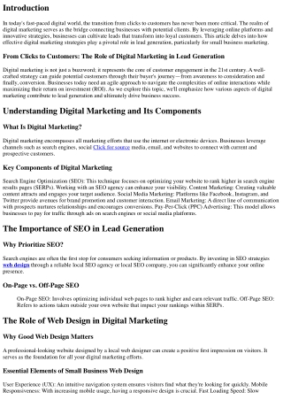 From Clicks to Customers: The Role of Digital Marketing in Lead Generation