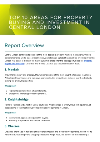 Top 10 Areas for Property Buying and Investment in Central London