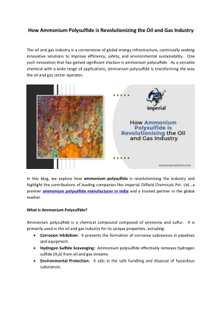 How Ammonium Polysulfide is Revolutionizing the Oil and Gas Industry
