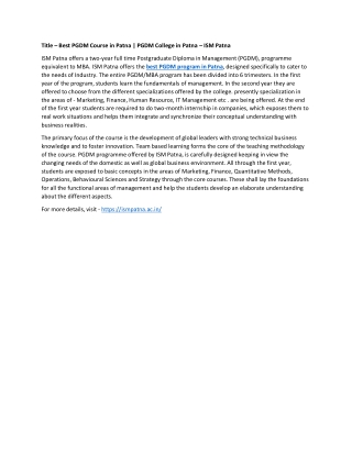 Best PGDM Course in Patna | PGDM College in Patna – ISM Patna