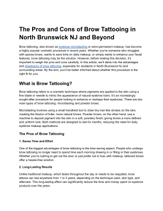 The Pros and Cons of Brow Tattooing in North Brunswick NJ and Beyond
