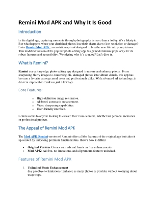 Remini Mod APK and Why It Is Good