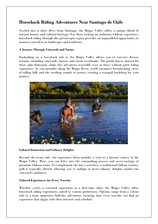 Half Day Horseback Tours Near Santiago Chile