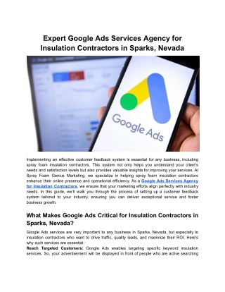 Exceptional Google Ads Services Agency for Insulation Contractors in Sparks, Nevada