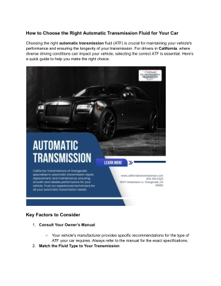 How to Choose the Right Automatic Transmission Fluid for Your Car