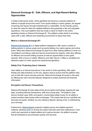 Diamond Exchange ID _ Safe, Efficient, and High-Reward Betting Opportunities