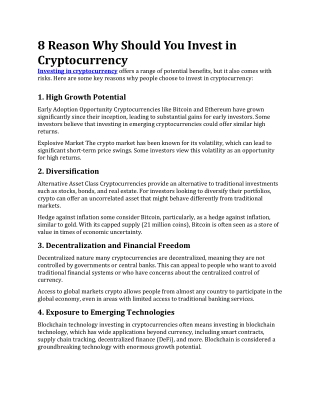 8 Reason Why Should You Invest in Cryptocurrency