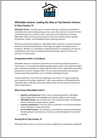 Affordable Actions: Leading the Way as Top Exterior Painters in Clay County, FL