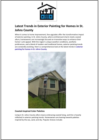 Latest Trends in Exterior Painting for Homes in St. Johns County