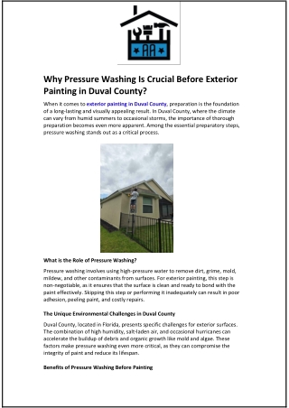 Why Pressure Washing Is Crucial Before Exterior Painting in Duval County?