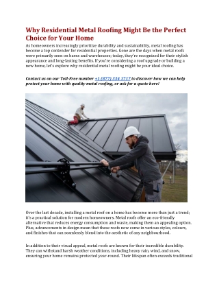 Why Residential Metal Roofing Might Be the Perfect Choice for Your Home