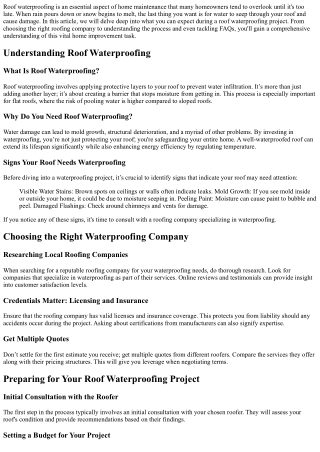 What to Expect During a Roof Waterproofing Project