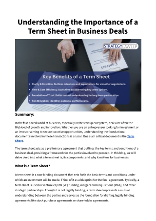 Understanding the Importance of a Term Sheet in Business Deals