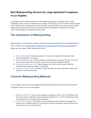 Best Waterproofing Services for Large Apartment Complexes in Los Angeles