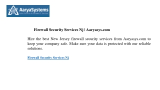 Firewall Security Services Nj Aaryasys.com