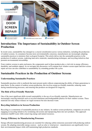 “Sustainable Practices in the Production of Outdoor Screens”
