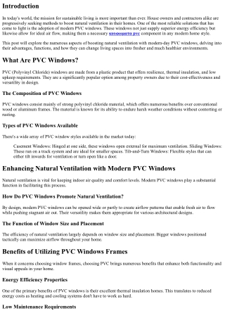 Enhancing Natural Ventilation with Modern PVC Windows