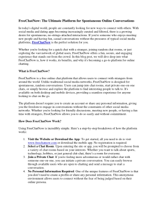 FreeChatNow: The Ultimate Platform for Spontaneous Online Conversations