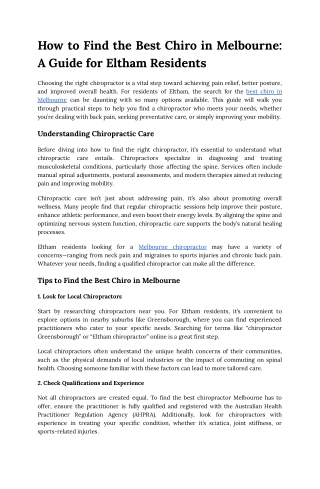 How to Find the Best Chiro in Melbourne: A Guide for Eltham Residents