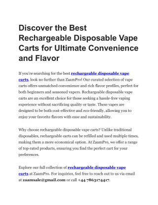 Discover the Best Rechargeable Disposable Vape Carts for Ultimate Convenience and Flavor