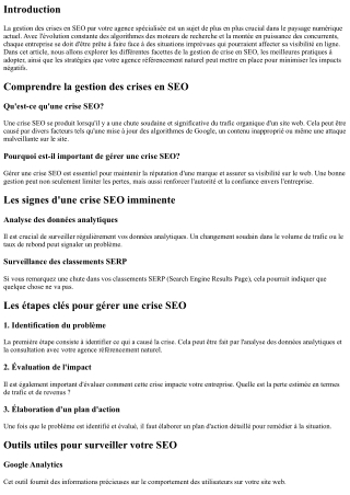 La gestion des crises en SEO par votre agence spécialisée