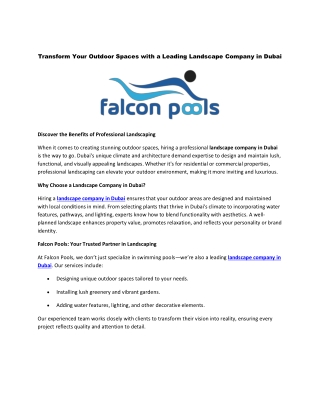 Transform Your Outdoor Spaces with a Leading Landscape Company in Dubai