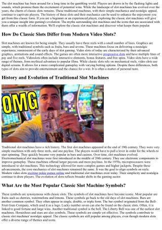 Nostalgia and simple gambling thrills meet in classic slots