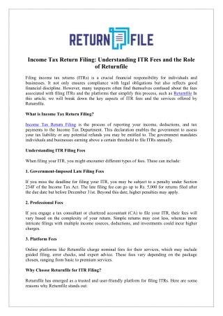 File Income Tax Return Before Today - Return File