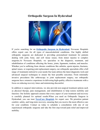 Orthopedic Surgeon In Hyderabad