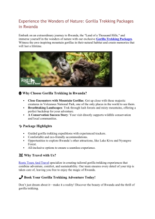 Experience the Wonders of Nature Gorilla Trekking Packages in Rwanda
