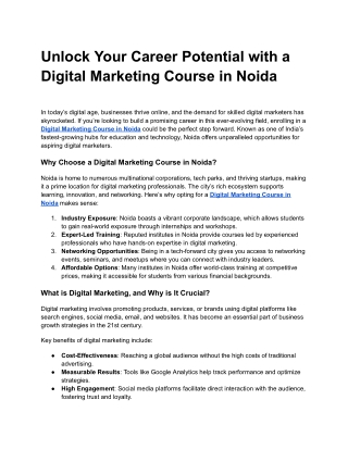 Unlock Your Career Potential with a Digital Marketing Course in Noida