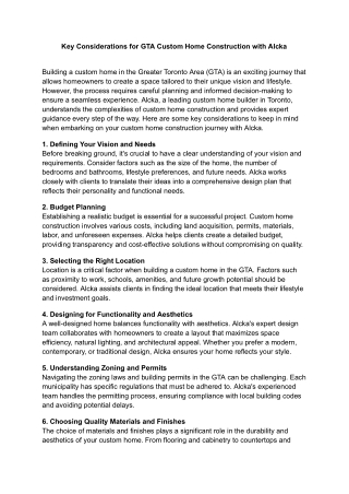 Key Considerations for GTA Custom Home Construction with Plastform