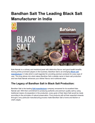 Bandhan Salt The Leading Black Salt Manufacturer in India