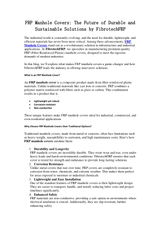 FRP Manhole Covers The Future of Durable and Sustainable Solutions by FibrotechFRP